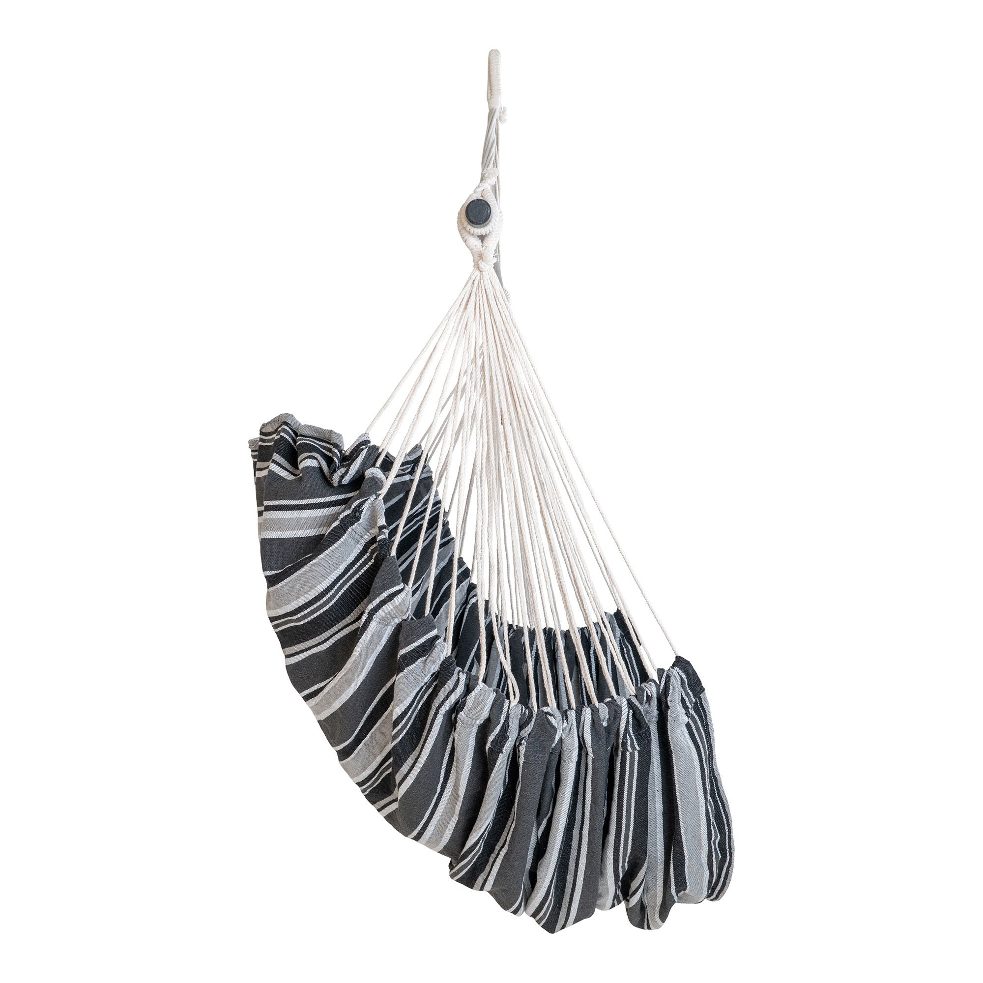 Farbe Lamia – Hängesessel aus Baumwollmischung und Holz, Schwarz/Grau/Weiß, 130 × 100 × 185 cm